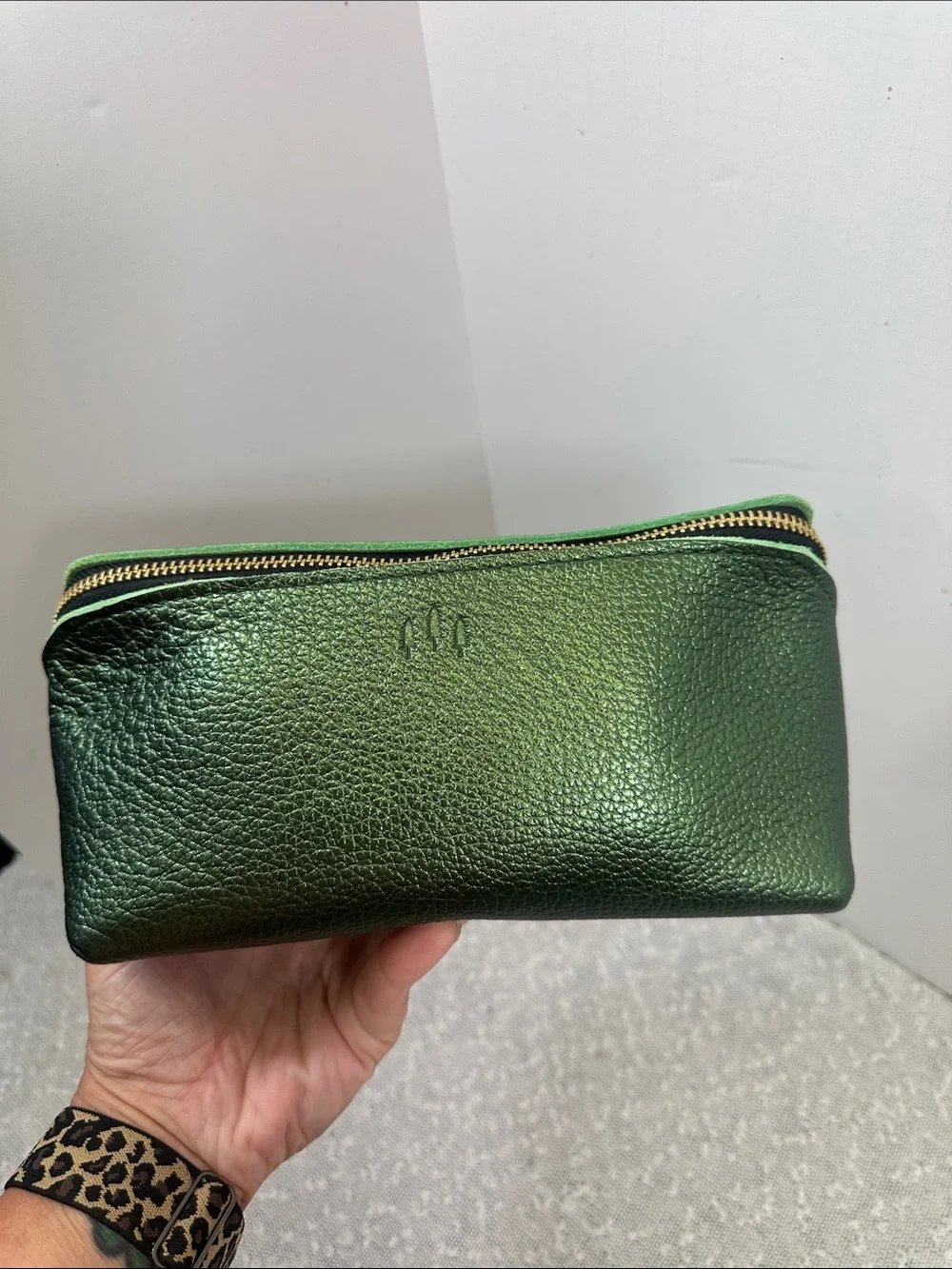 PORTLAND LEATHER GOODS Greench gorgeous Metallic green color Wide Mouth Pouch